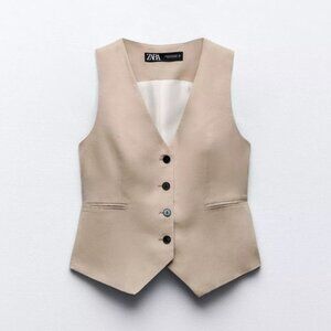 NWOT ZARA Linen Blend Vest - Sand / S